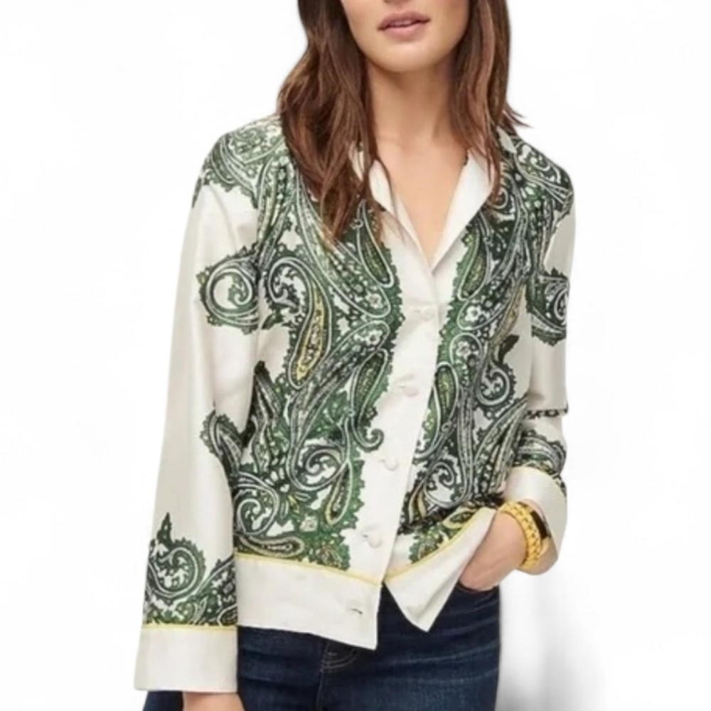 J. Crew Drapey Button Down Paisley Top, Size Large